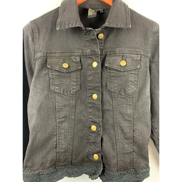 Twisted London Womens Black Denim Jacket With Lace Trim Size S - Picture 2 of 7